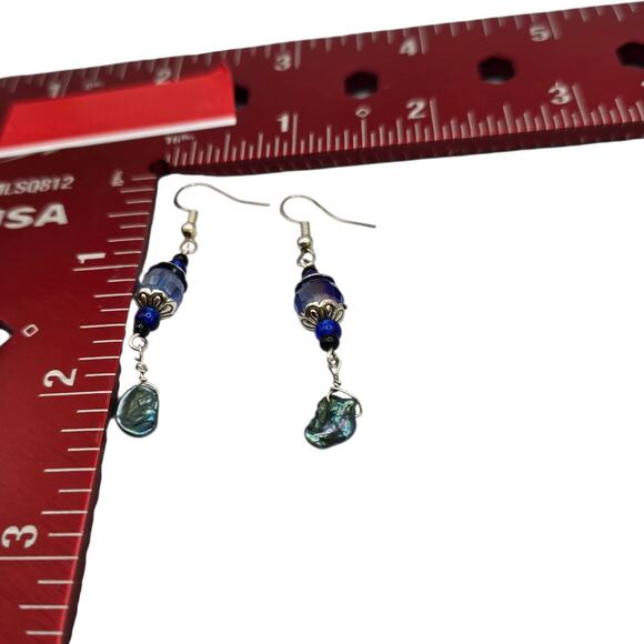 Pierced Earrings Baroque Pearl Sterling Silver Accent Blue Beads Artisan SKU2795 - Picture 4 of 5